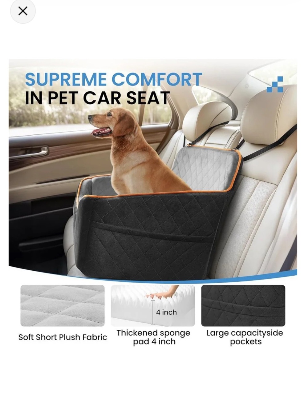 Pet Car Seat/Booster for 1 Medium Dog or 2 Small Dogs 55lbs (Black/Grey) NEW - Picture 3 of 10
